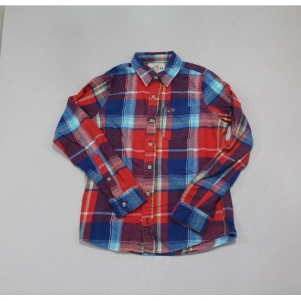 Hollister Women Blue Red Button Down Shirt Size Medium